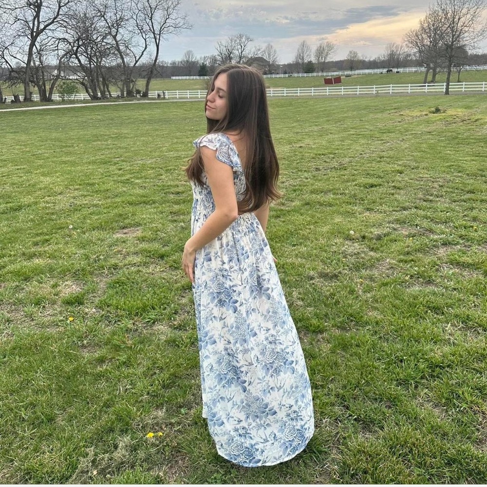 Floral Blue Midi Dress